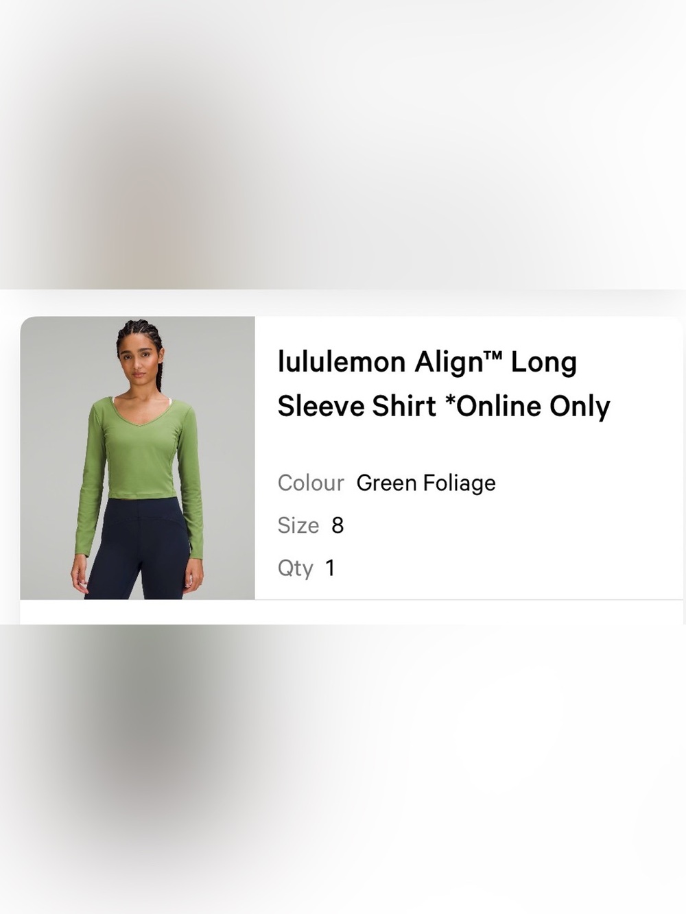 Olive Green LULULEMON Cropped Long Sleeve